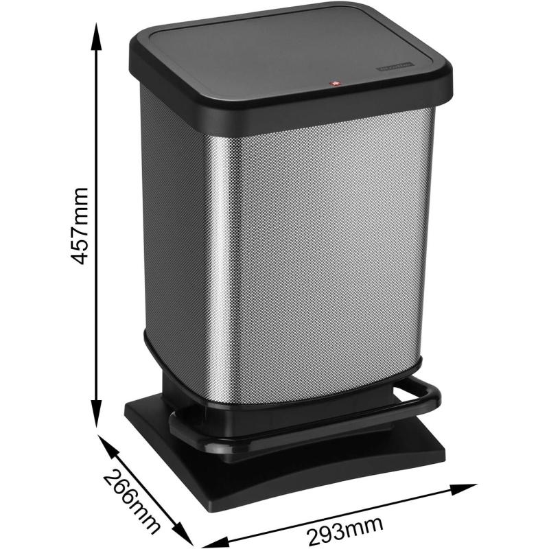 Rotho Paso Mülleimer 20l mit Deckel, Kunststoff (PP) BPA-frei, CARBON metallic, 20l (29,3 x 26,6 x 45,7 cm)