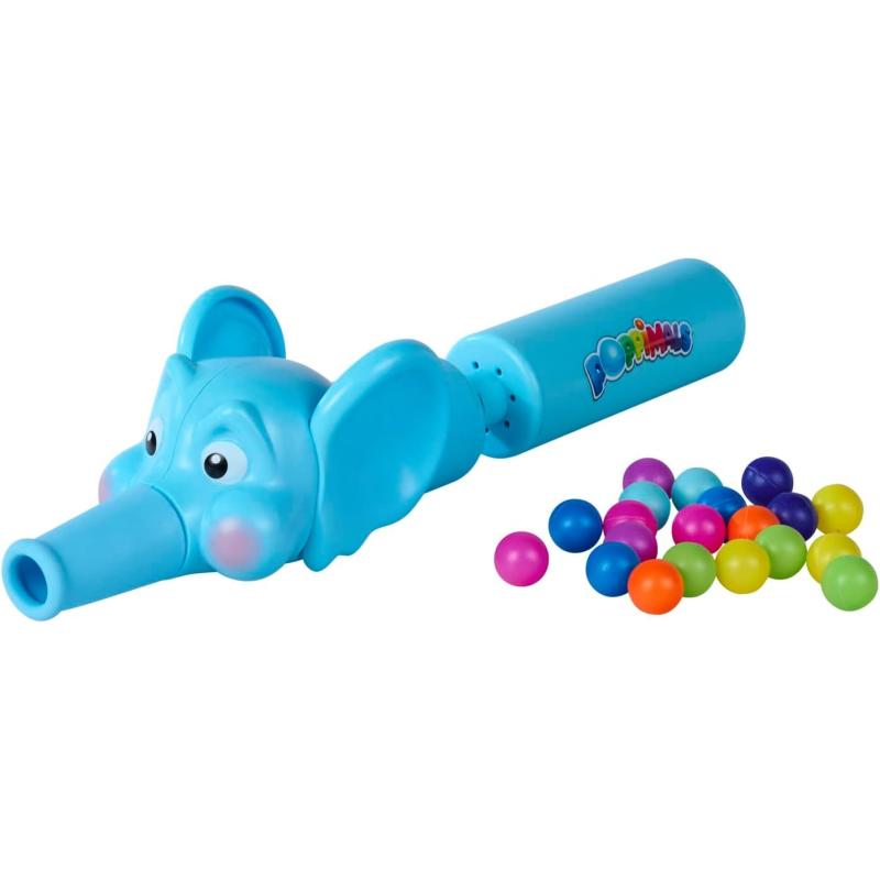 Simba Poppimals Elefant Ballkanone (35 cm) mit 20 bunten Bällen, mit Pumpmechanismus und Silikonrüssel