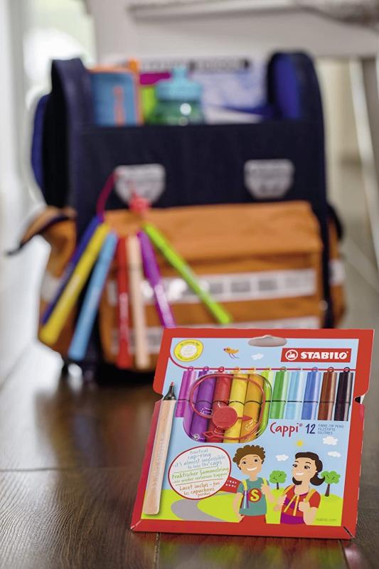 Filzstift mit Kappenring - STABILO Cappi - 12er Pack - mit 12 verschiedenen Farben
