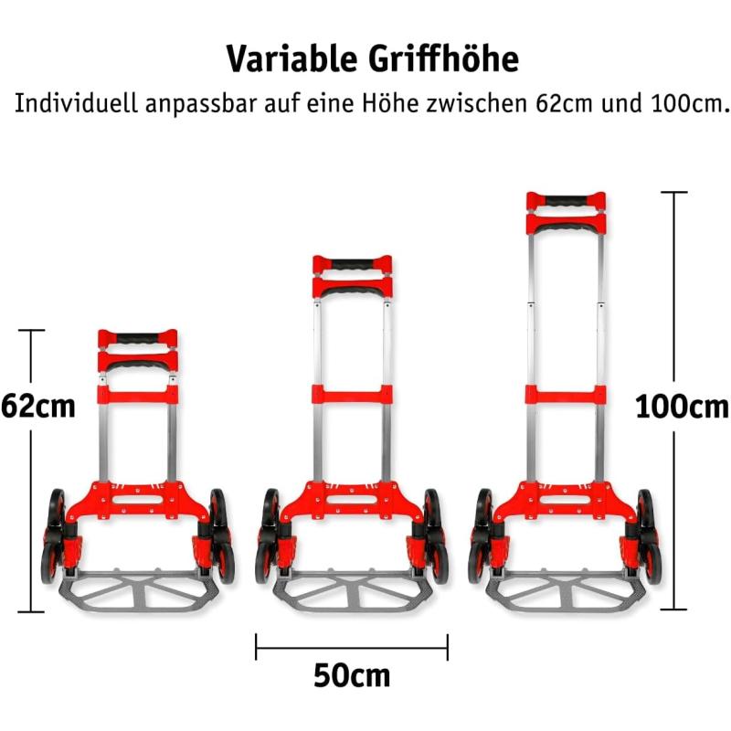 WALTER Stufen- & Treppentransportkarre - Leicht (3,90 kg), klappbar, mit 2 x 3 Sternrädern aus Kunststoff, inkl. Spanngummi, Ladekapazität 70kg, Alu-Guss Schaufel