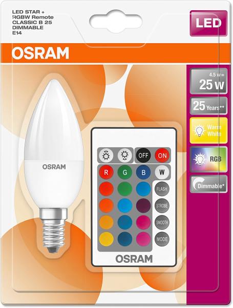 Osram LED Star+ Classic B RGBW Lampe, Kerzenform E14 Sockel, dimmbarkeit  Farbsteuerung per Fernbedienung
