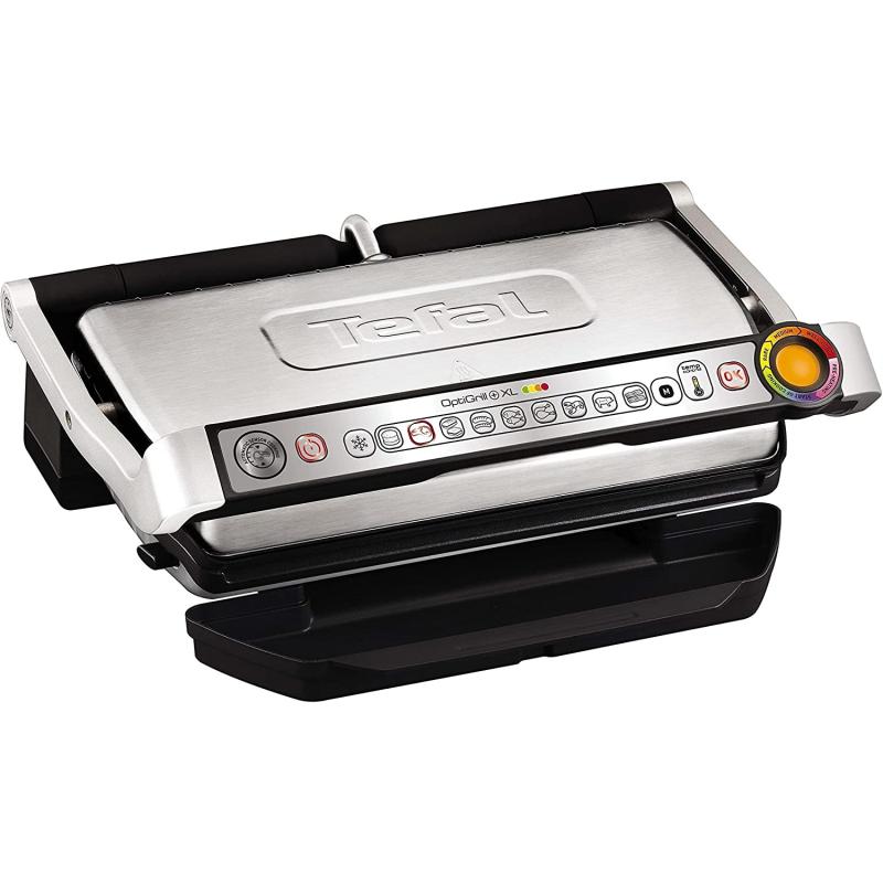 Tefal OptiGrill XL GC722D Kontaktgrill (mit Plus XL-Grillfläche, mit zusätzlichen Temperaturstufen, automatische Anzeige des Garzustands, 9 voreingestellte Programme) 40 cm x 20 cm, schwarz/Edelstahl