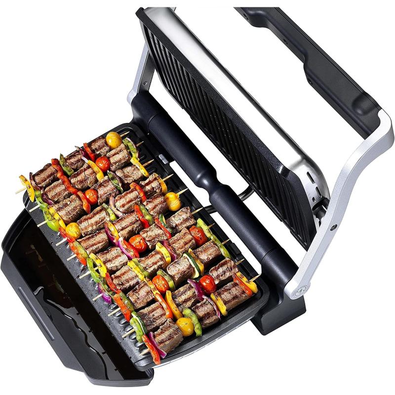 Tefal OptiGrill XL GC722D Kontaktgrill (mit Plus XL-Grillfläche, mit zusätzlichen Temperaturstufen, automatische Anzeige des Garzustands, 9 voreingestellte Programme) 40 cm x 20 cm, schwarz/Edelstahl