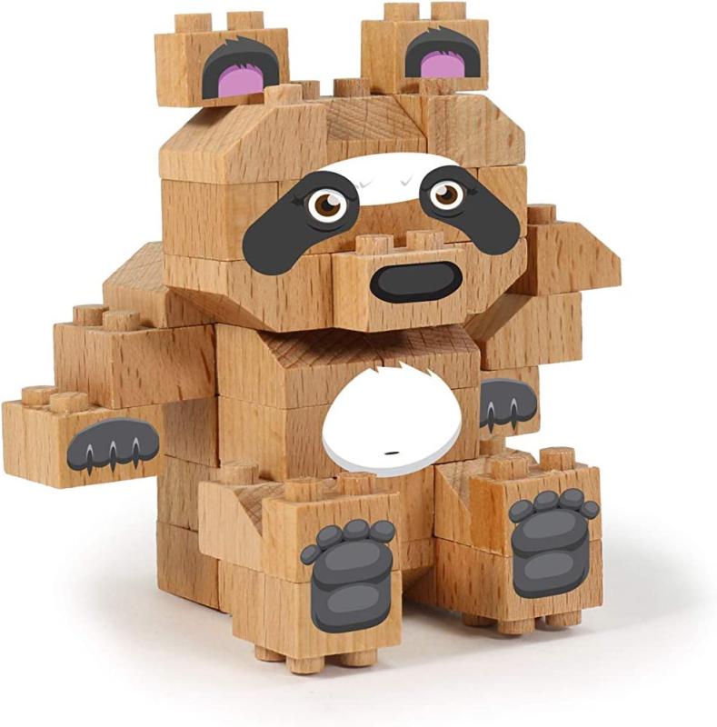 FabBrix WWF Wooden Bricks PANDA Holzbausteine, 100% kompatibel mit konventionellen Bausteinen