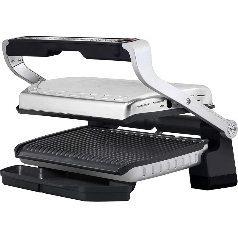 Tefal OptiGrill XL GC722D Kontaktgrill (mit Plus XL-Grillfläche, mit zusätzlichen Temperaturstufen, automatische Anzeige des Garzustands, 9 voreingestellte Programme) 40 cm x 20 cm, schwarz/Edelstahl