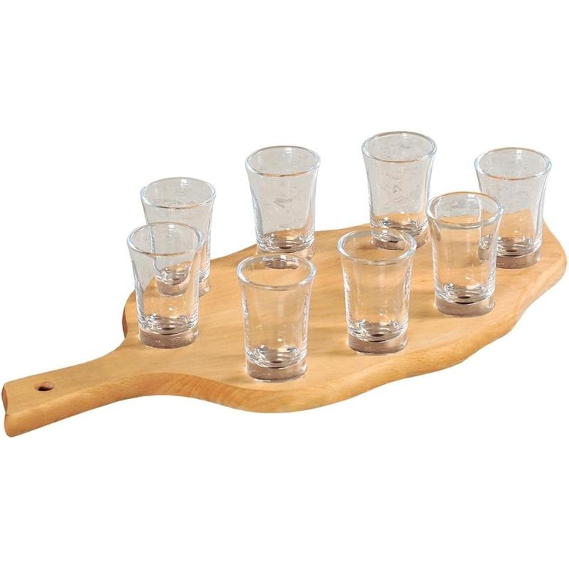 Kesper 68279 Schnapsglasträger mit 8 Gläsern aus FSC Buche