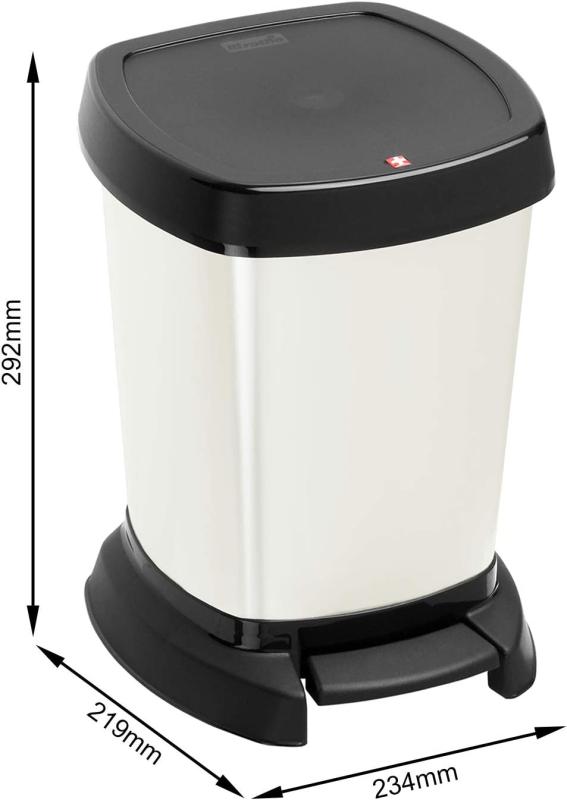 Rotho Paso Mülleimer 6l für das Bad, Kunststoff (PP) BPA-frei, weiss silber metallic, 6l (23,4 x 21,9 x 29,2 cm)