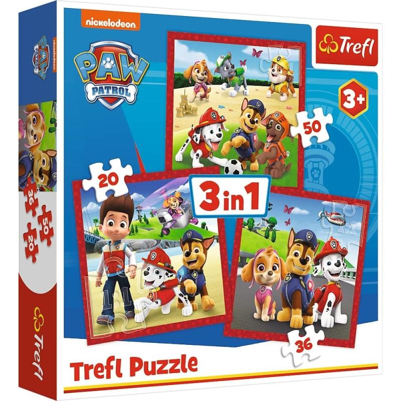 Trefl 34867 PAW Patrol Fröhliche Welpen-3in1 Elementen-Puzzles 20 bis 50 
