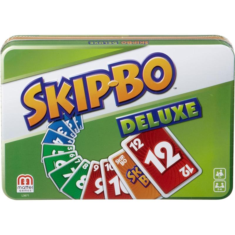 Mattel Games L3671 - Skip-Bo Deluxe in hochwertiger Sammelbox aus Metall, Kartenspiel, geeignet für 2 - 6 Spieler