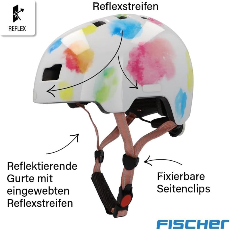 FISCHER BMX Fahrradhelm, Radhelm, Dirt Bike Helm Plus Splash, XS/S, 48-54cm, bunt, mit integriertem LED-Rücklicht