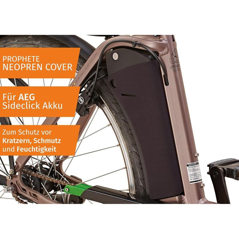 Prophete 0403 - E-Bike Akku-Schutzhülle, Abdeckung für AEG Side-Click, aus Neopren-Material, zum Schutz vor Wasser und Schmutz, Farbe schwarz
