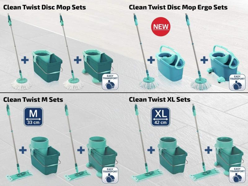 Leifheit Clean Twist Ergo Rollwagen für rückenschonende Bodenreinigung, schieben statt tragen mit 360°-Rollen