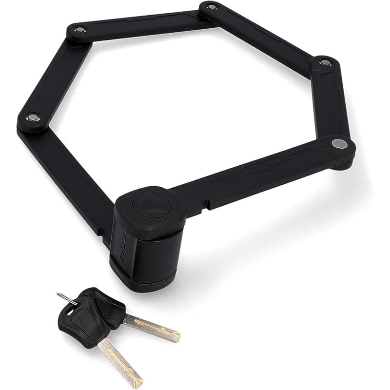 FISCHER 85852 Faltschloss inkl Halterung und 2 Sicherheitsschlüssel | schwarz 85 cm