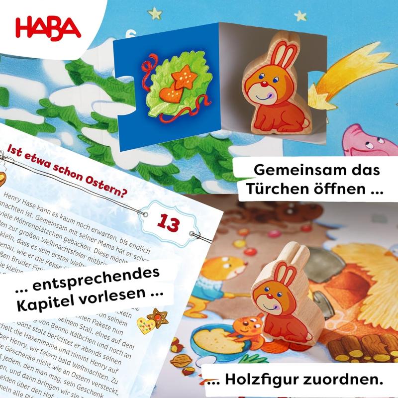 HABA Adventskalender - Weihnachten auf dem Bauernhof – 3D-Spielkulisse mit 24 liebevollen Holzfiguren