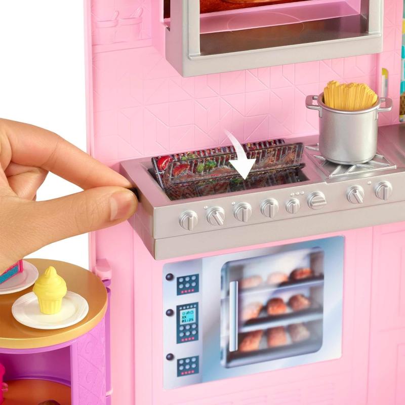 Barbie HGP59 - Cook'n Grill Restaurant Spielset, mit Köchin Puppe, Freundin und kleinem Mädchen
