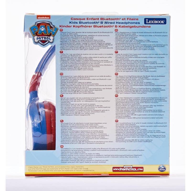 LEXIBOOK 2-in-1-Bluetooth & Kabelgebundene Kopfhörer PAW PATROL