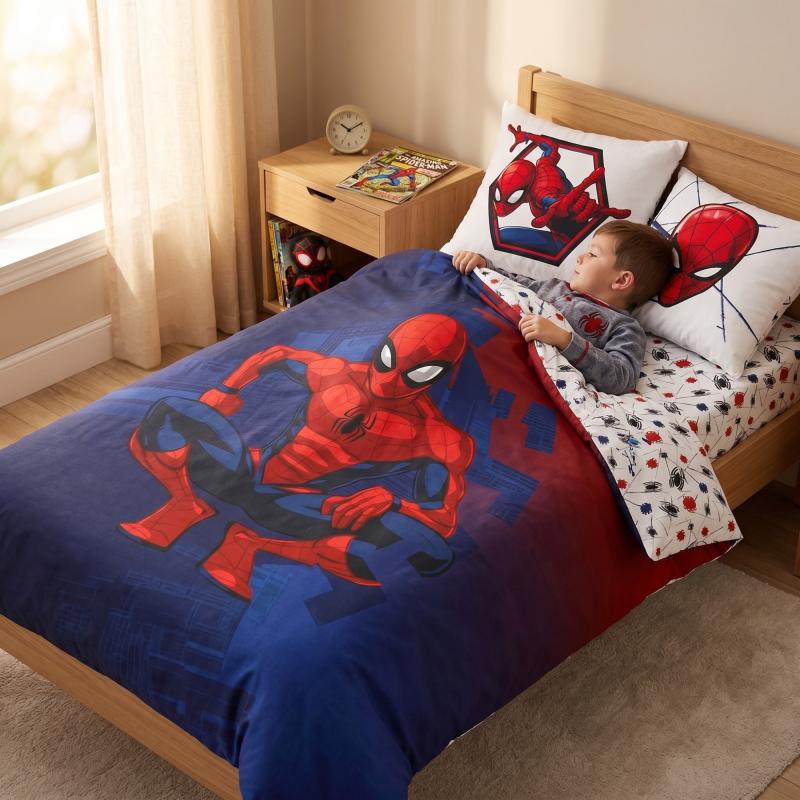 Spidermann Bettwäsche-Set, Kopfkissenbezug 80 x 80 cm mit Knöpfen und Wende-Motiv, Bettbezug 135 x 200 cm