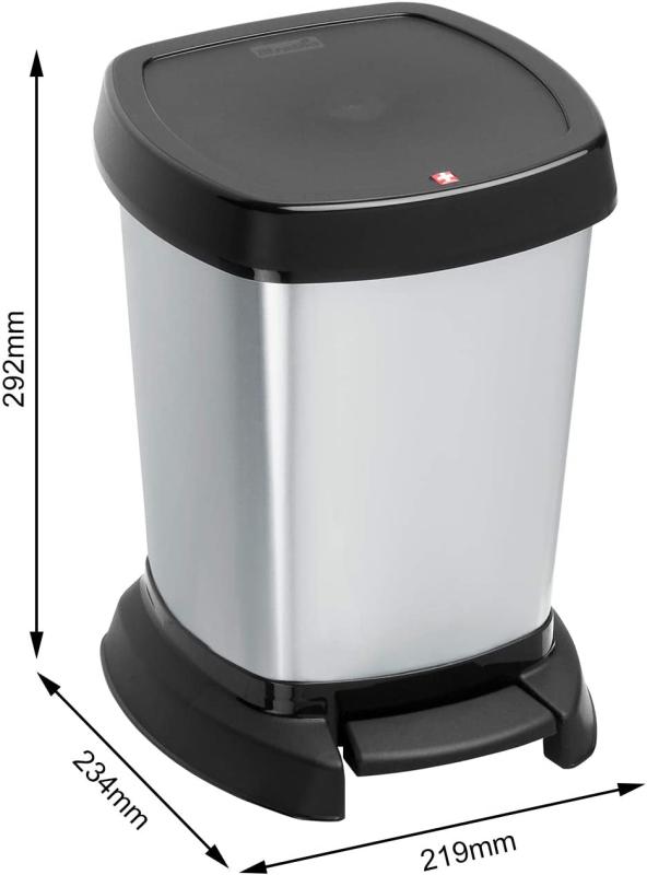 Rotho Paso Mülleimer 6l für das Bad mit Deckel, Kunststoff (PP) BPA-frei, carbon metallic, 6l (23,4 x 21,9 x 29,2 cm)