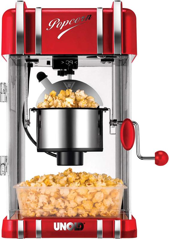 UNOLD 48535 POPCORNMAKER Retro, 300 W, Antihaftbeschichteter Edelstahl-Topf, Popcorn wie im Kino, Innenraumbeleuchtung, BPA-frei