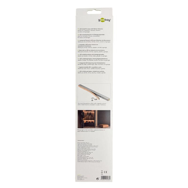 Goobay LED-Unterbauleuchte mit Bewegungsmelder 30 cm Farbtemperatur 3000K warm-weiß - SILBER